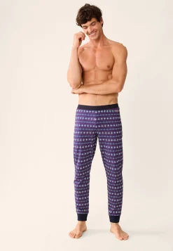 Le slip français Collection Cadeaux|Bas De Pyjamas<Bas de pyjama en coton-Manu Flocon Bleu