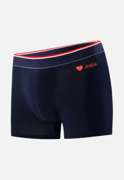 Le slip français Boxers|Boxers<Boxer en coton brodé-Marius Marine Cœur Papa Bleu