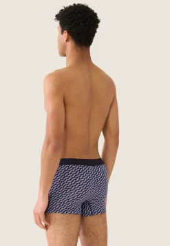 Le slip français Boxers|Boxers<Boxer en coton-Marius Imprimé Diagonale Marine Velours Blanc