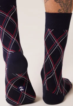Le slip français Collection Cadeaux|Chaussettes En Coton<Chaussettes mi-hautes en coton-Lucas Tartan Marine Bleu