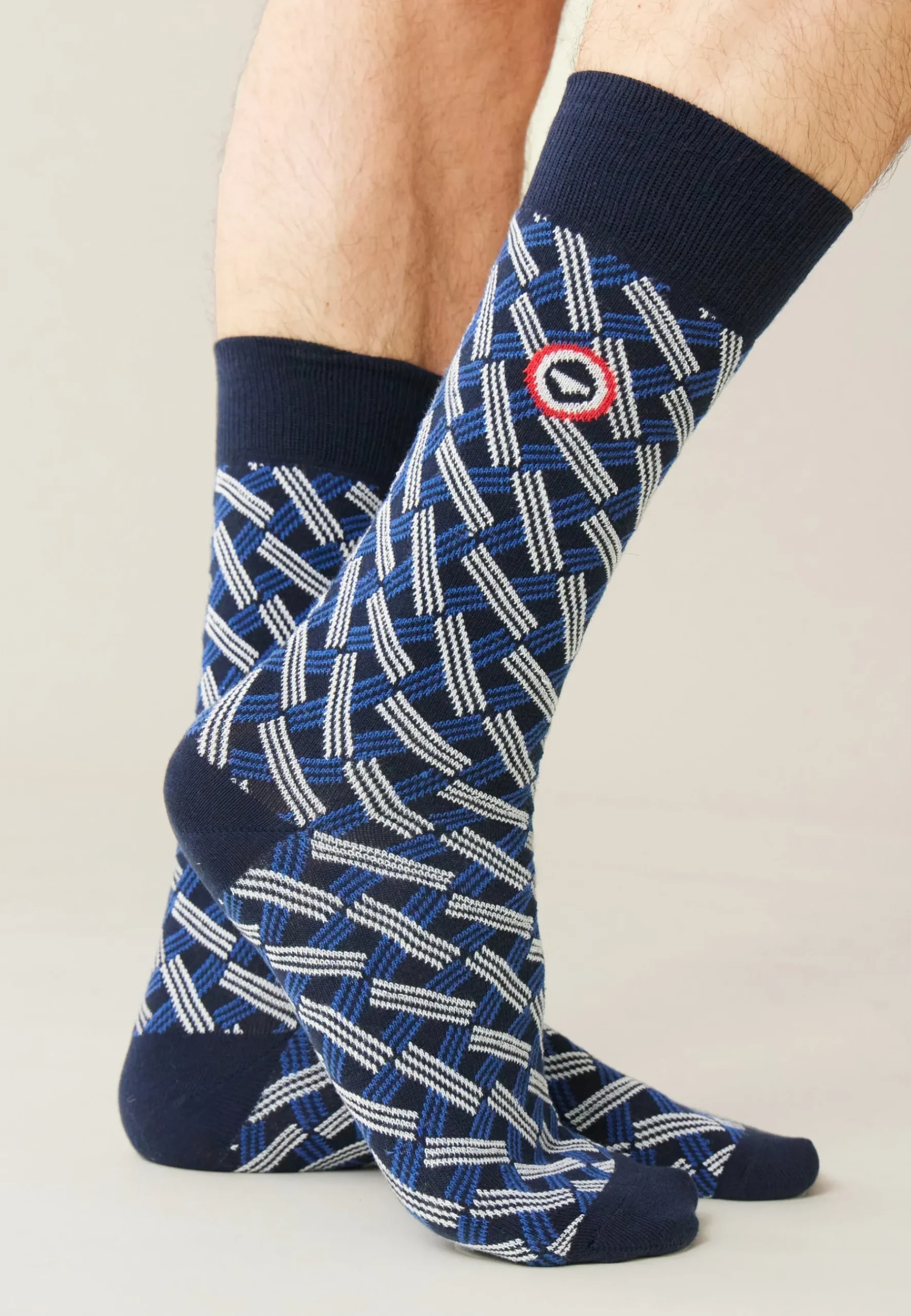 Le slip français Chaussettes En Coton|Chaussettes En Coton<Chaussettes mi-hautes-Lucas Imprimé Diagonale Marine Bleu