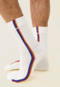 Le slip français Chaussettes De Sport|Chaussettes De Sport<Chaussettes mi-hautes-Wilfried Lignes Acier Betterave Blanc