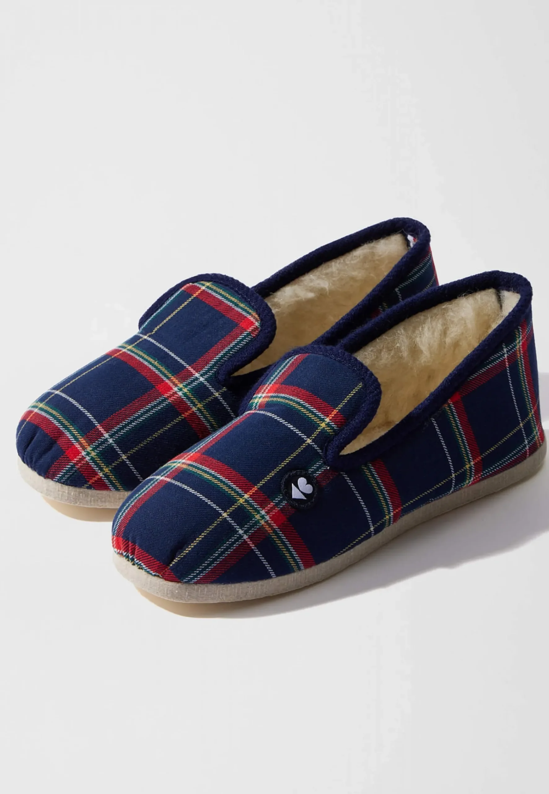 Le slip français Chaussons|Collection Cadeaux<Chaussons d'intérieur en laine-Pantoufles Carreaux Marine Bleu