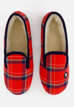 Le slip français Chaussons|Collection Cadeaux<Chaussons d'intérieur en laine-Pantoufles Carreaux Rouge