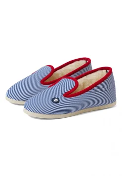 Le slip français Chaussons|Chaussons<Chaussons d'intérieur en laine-Pantoufles Rayure Marine Bleu