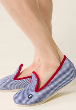 Le slip français Chaussons|Chaussons<Chaussons d'intérieur en laine-Pantoufles Rayure Marine Bleu