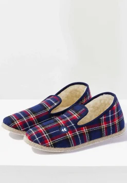 Le slip français Charentaises|Chaussons<Chaussons d'intérieur en laine-Charentaises Tartan Marine Bleu