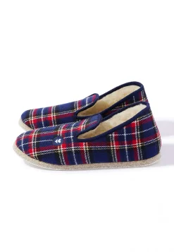 Le slip français Charentaises|Chaussons<Chaussons d'intérieur en laine-Charentaises Tartan Marine Bleu