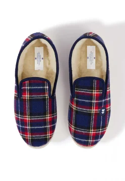 Le slip français Charentaises|Chaussons<Chaussons d'intérieur en laine-Charentaises Tartan Marine Bleu