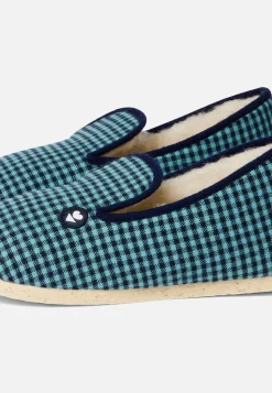 Le slip français Chaussons|Chaussons<Chaussons en flanelle-Pantoufles Vichy Minéral Bleu