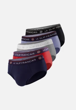 Le slip français Packs De Slips|Packs Sous-Vêtements<Cinquo de slips en coton-Pack Cinquo Slip Intrépide Marine Jean Rouge Cerise Gris Chiné Noir Bleu
