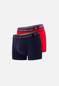 Le slip français Collection Cadeaux|Packs Sous-Vêtements<Duo de boxers en coton-Pack Duo Redoutable Marine Rouge Brodé Bûche de Noël Bleu