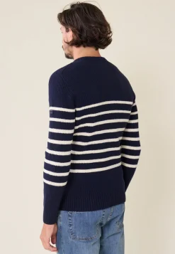 Le slip français Pulls|Hauts<Pull Homme en laine Française-Louis Marinière Marine Blanc