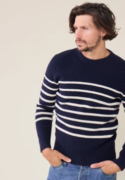 Le slip français Pulls|Hauts<Pull Homme en laine Française-Louis Marinière Marine Blanc
