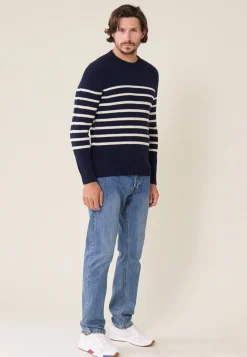 Le slip français Pulls|Hauts<Pull Homme en laine Française-Louis Marinière Marine Blanc