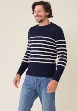 Le slip français Pulls|Hauts<Pull Homme en laine Française-Louis Marinière Marine Blanc