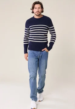 Le slip français Pulls|Hauts<Pull Homme en laine Française-Louis Marinière Marine Blanc