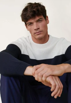 Le slip français Pulls|Hauts<Pull homme en laine mélangée-Tilio Marine / Ecru Blanc
