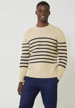 Le slip français Pulls|Hauts<Pull mixte en laine française-Lude Marinière Ecru Marine Blanc