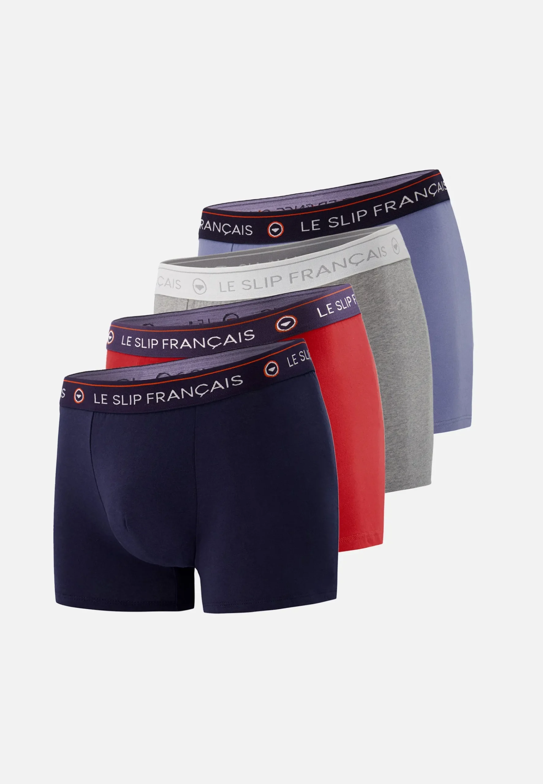 Le slip français Packs De Boxers|Packs Sous-Vêtements<Quatro de boxers en coton-Pack Quatro Boxer Redoutable Marine Jean Rouge Cerise Gris Chiné Bleu
