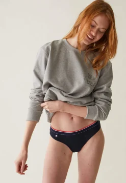 Le slip français Culottes|Broderie 🪡<Tanga en coton-Suzon Marine Bleu