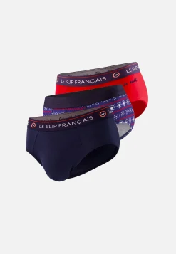 Le slip français Coffrets Cadeaux|Collection Cadeaux<Trio de slips en coton-Coffret Trio Slip Intrépide Marine Rouge Brodé Terrible Flocon Blanc