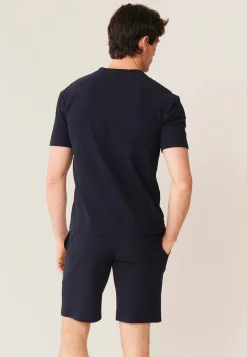 Le slip français Hauts De Pyjamas|Hauts De Pyjamas<T-shirt de pyjama en coton gaufré-Marc-André Marine Bleu